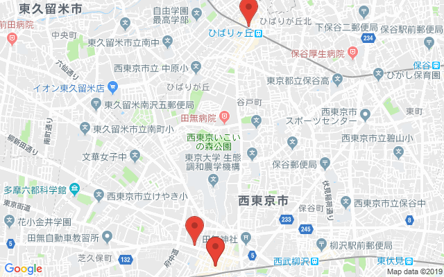 西東京の保険相談窓口のマップ